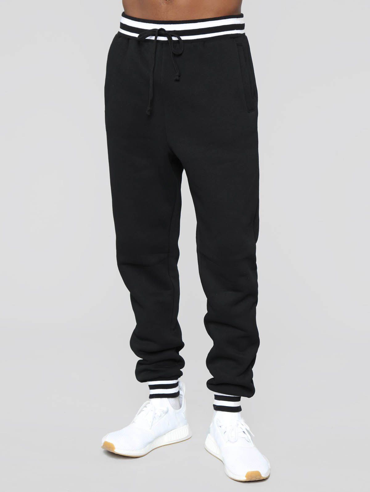 Pantalon de Survêtement de Sport Décontracté à Imprimé Rayure Contrastée Taille à Cordon - Noir XL