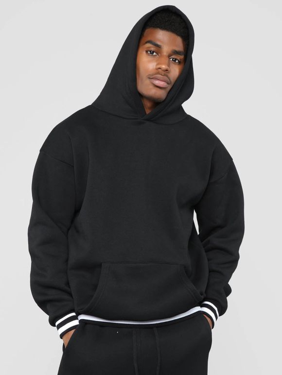 Sweat à Capuche Décontracté à Rayure Contrastée avec Poche Kangourou - Noir XL