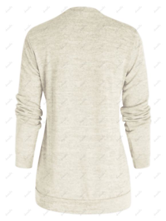 Haut Chiné Superposé en Tricot Manches Longues à Col Plongeant - café lumière 3XL