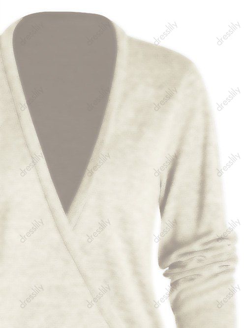 Haut Chiné Superposé en Tricot Manches Longues à Col Plongeant - café lumière 3XL