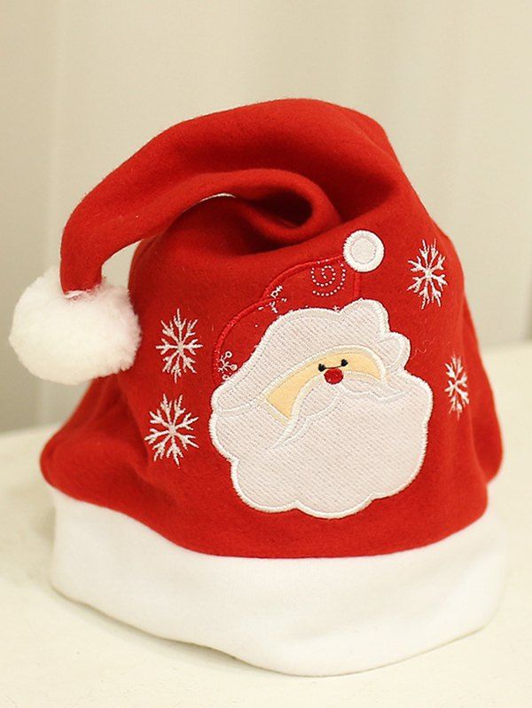 Chapeau de Noël en Fausse Fourrure Motif Bonhomme de Neige et Flocons de Neige - Rouge 