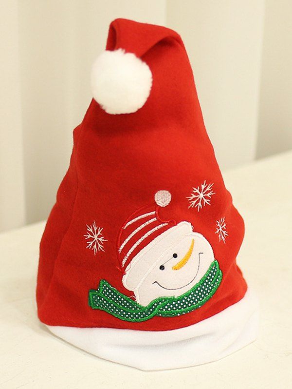 Chapeau de Noël en Fausse Fourrure Motif Bonhomme de Neige et Flocons de Neige - multicolor A 
