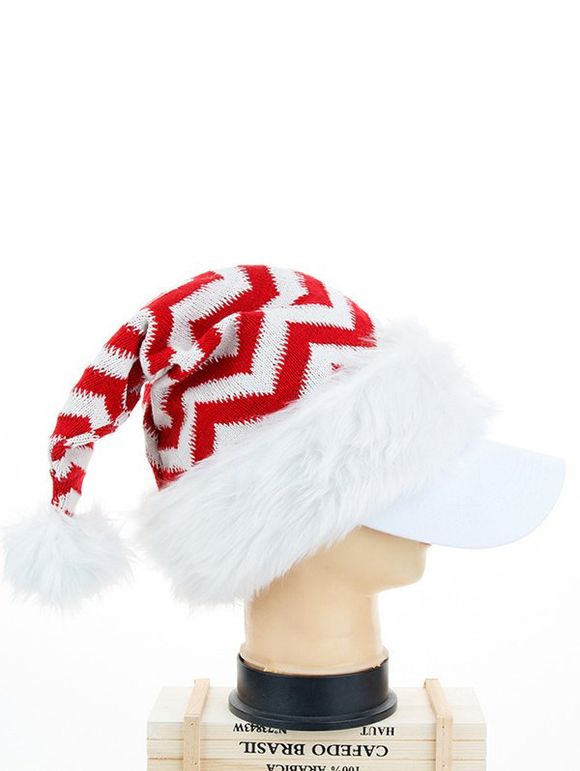 Chapeau de Noël Tendance en Fausse Fourrure Motif Zig Zag - Rouge 