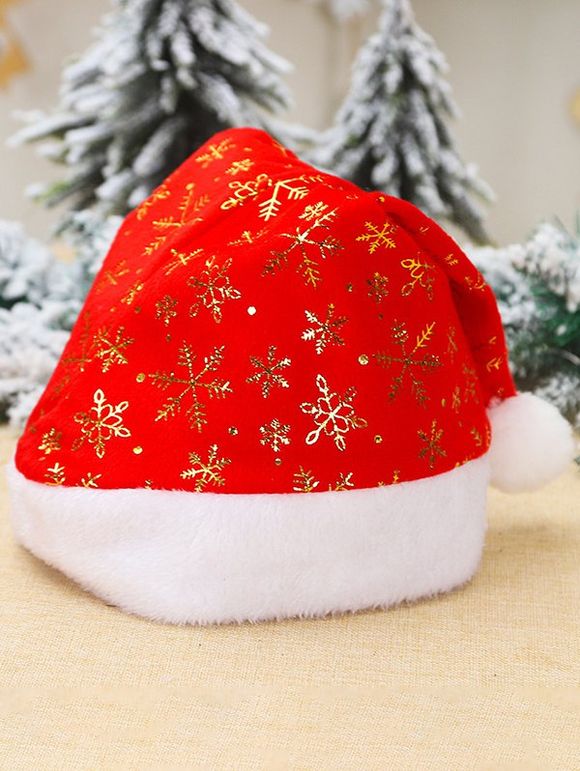 Chapeau de Noël Motif Flocon de Neige en Fausse Fourrure - Rouge 