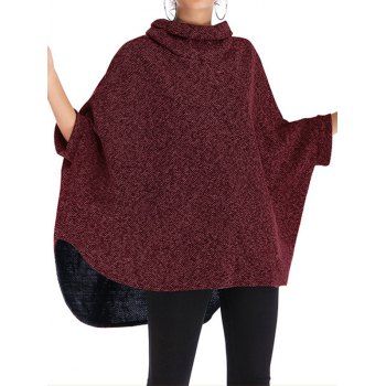 

Batwing Sweater Asymmetrical Hem Turtleneck Pullover Trendy Sweater, Deep red