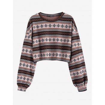 

Ethnic Graphic Cropped Knitwear, Coffee