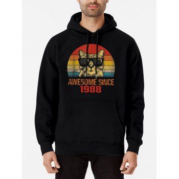 

AWESOME SINCE Cat Graphic Hoodie Kangaroo Pocket Drawstring Casual Hoodie, Black