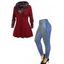 Plus Size Cable Knit Tribal Print Faux Twinset Hooded Sweater And Faux Demin Spliced 3D Print Leggings Casual Outfit - multicolor S