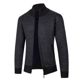 

Ribbed Hem Zip Up Stand Collar Sweater Cardigan, Dark gray
