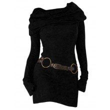 dresslily Hooded Cowl Neck Knit Mini Dress Thumb Hole Full Sleeve Belted Knitted Bodycon Dress