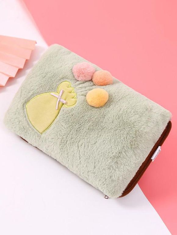Sac d'Eau Chaude à Main D'Hiver Multifonctions en Fausse Fourrure avec Nœud - Vert clair 20 CM X 28 CM