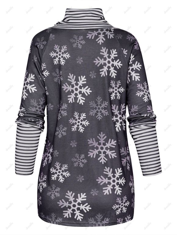 T-shirt à Manches Longues à Imprimé Rayures et Flocon de Neige de Noël - Noir M