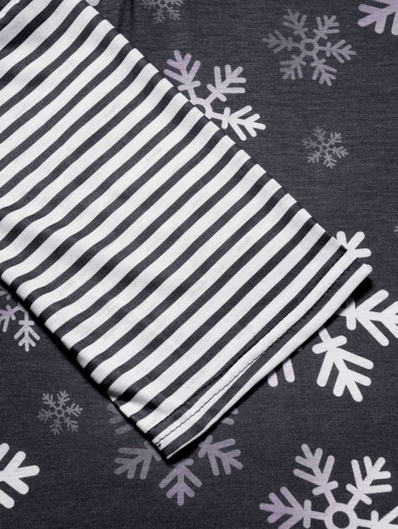 T-shirt à Manches Longues à Imprimé Rayures et Flocon de Neige de Noël - Noir M