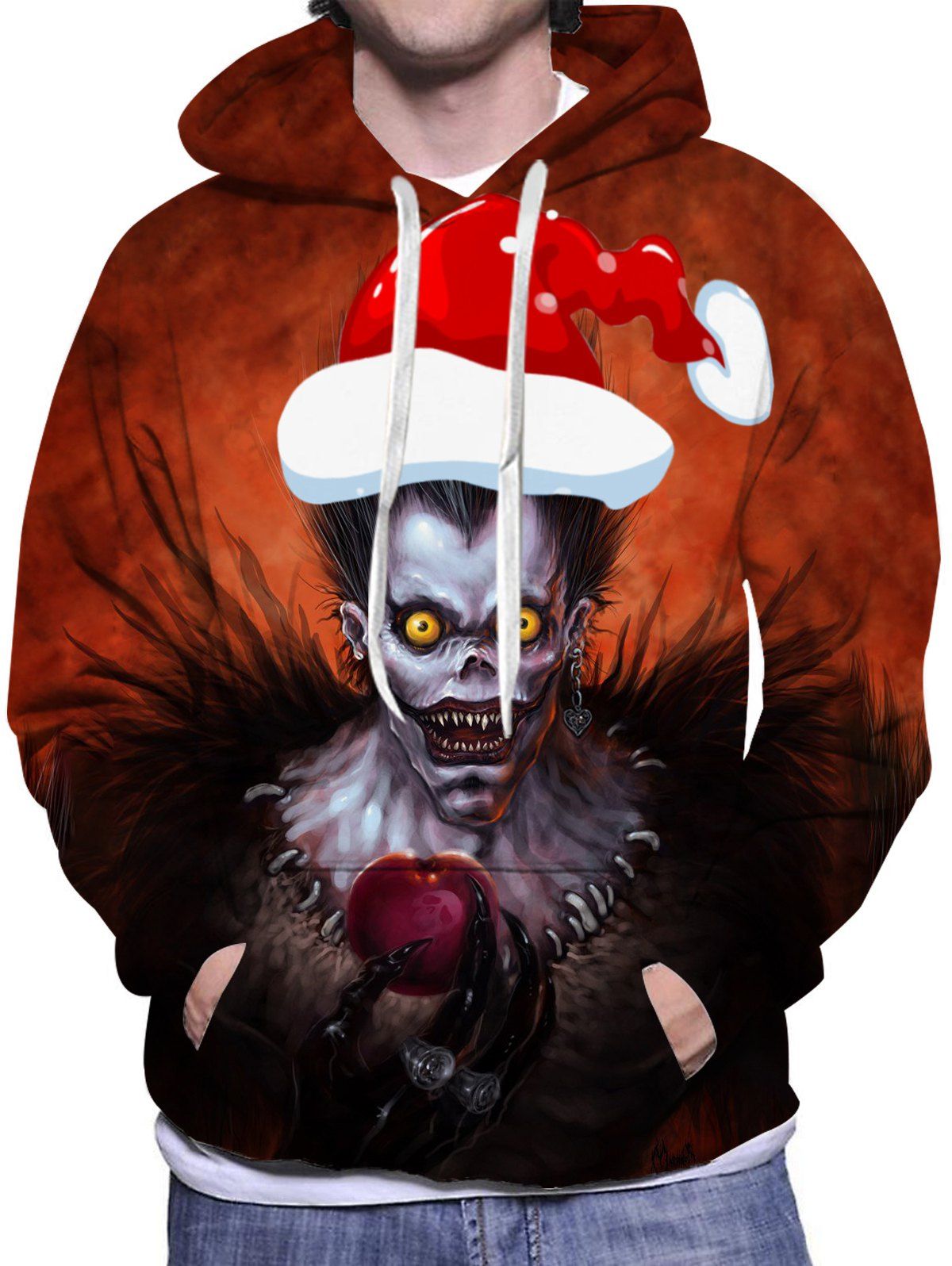 Sweat-Shirt à Capuche Manches Longues avec Poche Kangourou Motif Démon de Noël - multicolor M