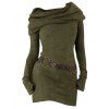 Hooded Cowl Neck Knit Sweater Thumb Hole Full Sleeve Belted Knitted Top - DEEP GREEN XXL