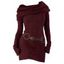 Robe à Capuche Long en Tricot Ceinturé à Manches Longues à Col Bénitier Trou pour Pouce - Rouge foncé L
