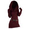 Robe à Capuche Long en Tricot Ceinturé à Manches Longues à Col Bénitier Trou pour Pouce - Rouge foncé L