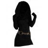 Robe à Capuche Long en Tricot Ceinturé à Manches Longues à Col Bénitier Trou pour Pouce - Noir XXL