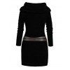 Robe à Capuche Long en Tricot Ceinturé à Manches Longues à Col Bénitier Trou pour Pouce - Noir XXL