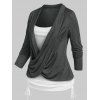 Plus Size Two Tone Faux Twinset Top Crossover Cinched Long Sleeve 2 In 1 Curve Top - BLACK 5X