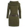 Hooded Cowl Neck Knit Mini Dress Thumb Hole Full Sleeve Belted Knitted Bodycon Dress - DEEP GREEN M