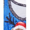 Haut de Noël à Imprimé Flocon de Neige Mignon à Epaule Dénudée Manches Longues à Col V - Bleu 3XL