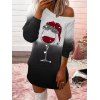 Christmas Sparkly Cap Cup Ombre Print Mini Dress Skew Collar Long Sleeve Sweatshirt Dress - BLACK M