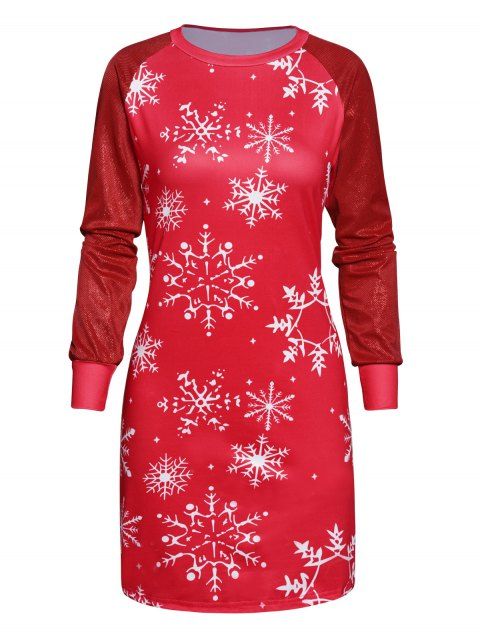 Christmas Snowflake Print Party Sweatshirt Dress Sparkly Long Sleeve Mini Tunic Dress