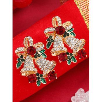 

Christmas Rhinestone Bowknot Bell Alloy Stud Earrings, Golden