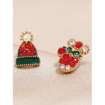 

Christmas Stud Earrings Rhinestone Hat Gloves Shape Asymmetrical Earrings, Multicolor