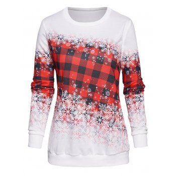 

Christmas Snowflake Plaid Print Sweatshirt Crew Neck Casual Xmas Sweatshirt, Multicolor a