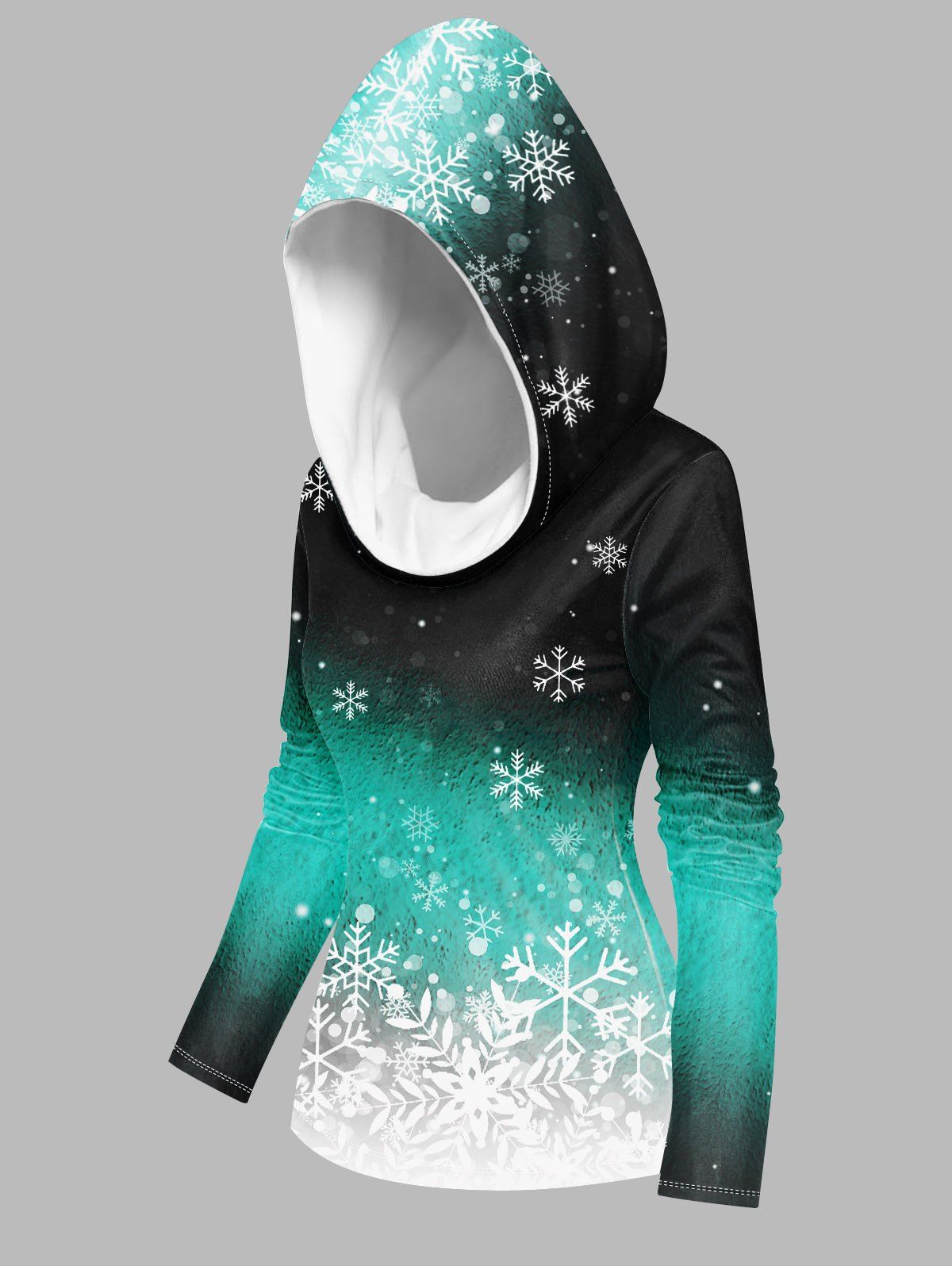 Sweat-shirt à Capuche de Noël Ombré Motif Flocons de Neige avec Manches Longues - Noir XXXL
