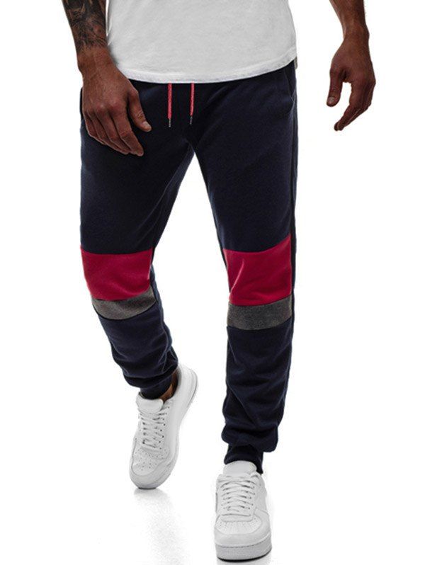 Pantalon de Survêtement de Jogging de Sport Décontracté Taille à Cordon en Blocs de Couleurs - Bleu profond S