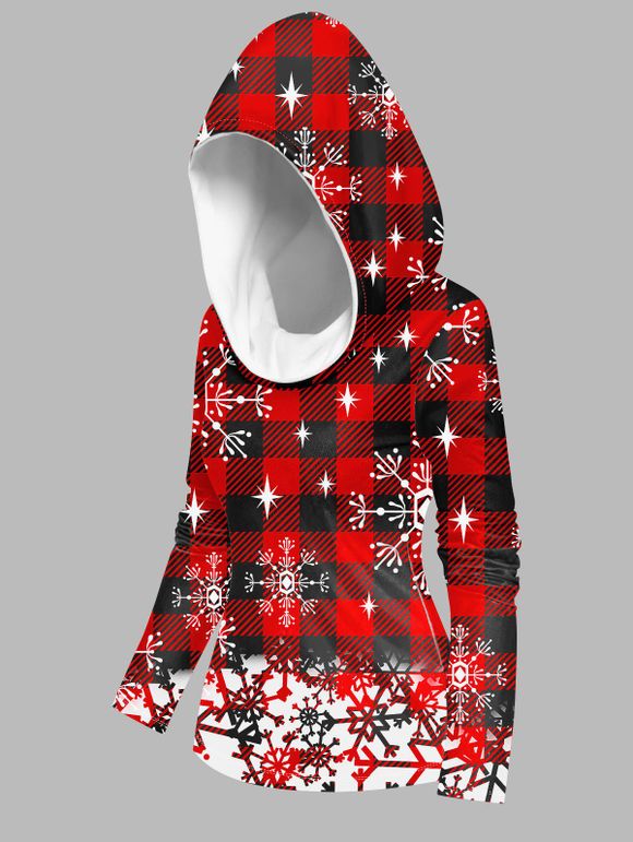 Sweat à Capuche à Carreaux à Motif Flocon de Neige et Lettre de Noël à Manches Longues - Rouge XXXL