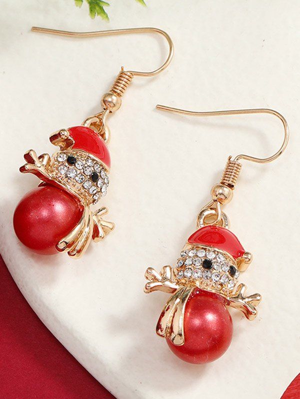 Boucles D'Oreilles de Noël Pendantes Mignon avec Fausse Perle - Rouge 