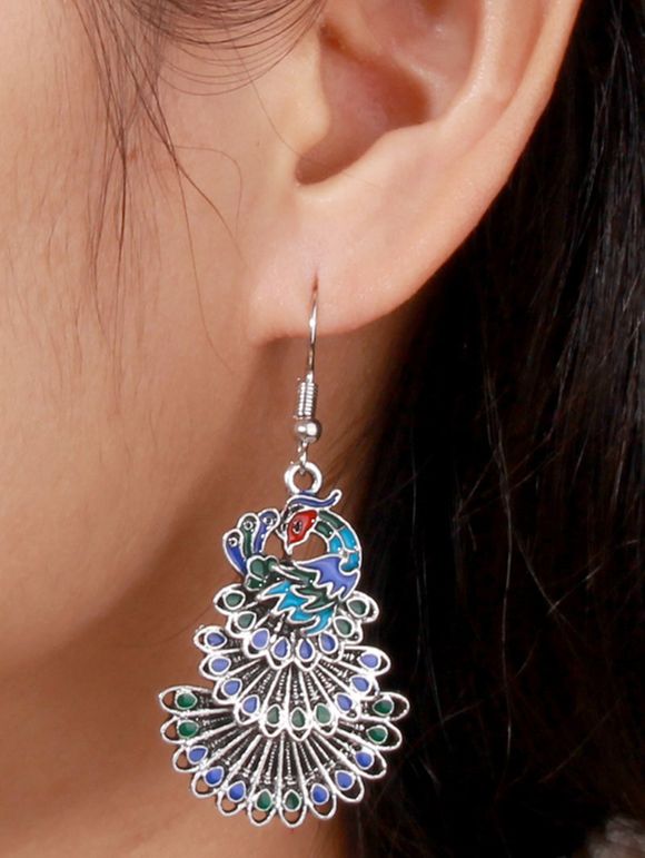 Boucles D'Oreilles Pendantes en Alliage Design Paon Style Vintage - Argent 1 PAIR