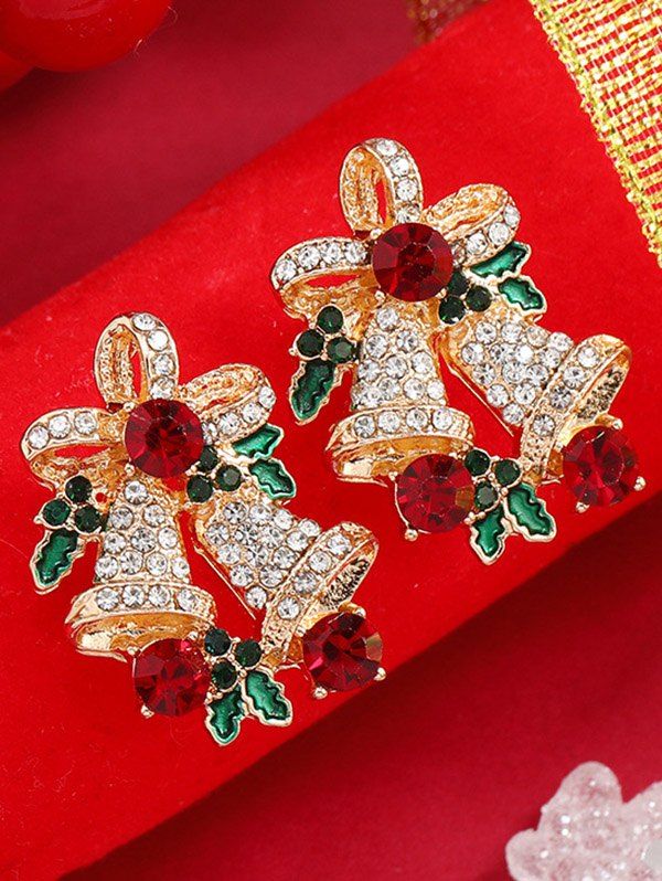 Boucles D'Oreilles en Alliage en Forme de Cloche de Noël Ornées de Strass - d'or 