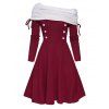 Mini Robe Ligne A Contrastée Boutonnée à Taille Haute à Manches Longues - Rouge XL