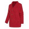 Manteau Simple Boutonné en Fausse Fourrure avec Poche Jointive à Manches Longues - Rouge S