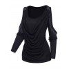Haut Drapé à Epaules Dénudées et Manches Longues en Strass Brillant - Noir XL