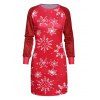 Mini Robe de Soirée Tunique Brillante à Imprimé Flocon de Neige à Manches Longues - Rouge XL