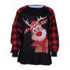 Haut de Noël à Manches Raglan et à Col Rond à Imprimé Carreaux et Flocon de Neige - multicolor A M