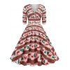 Robe Vintage à Imprimé Cerf Arbre de Noël et Carreaux à Taille Haute à Col Plongeant - multicolor A M