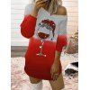 Mini Robe de Sweat-shirt à Imprimé Bonnet Coupe Scintillant de Noël à Manches Longues - Rouge foncé M