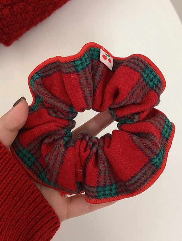 Bande de Cheveux de Noël Elastique à Carreaux Imprimé - Rouge 
