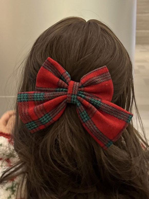 Pince à Cheveux de Noël Nœud Papillon Imprimé à Carreaux - Rouge 