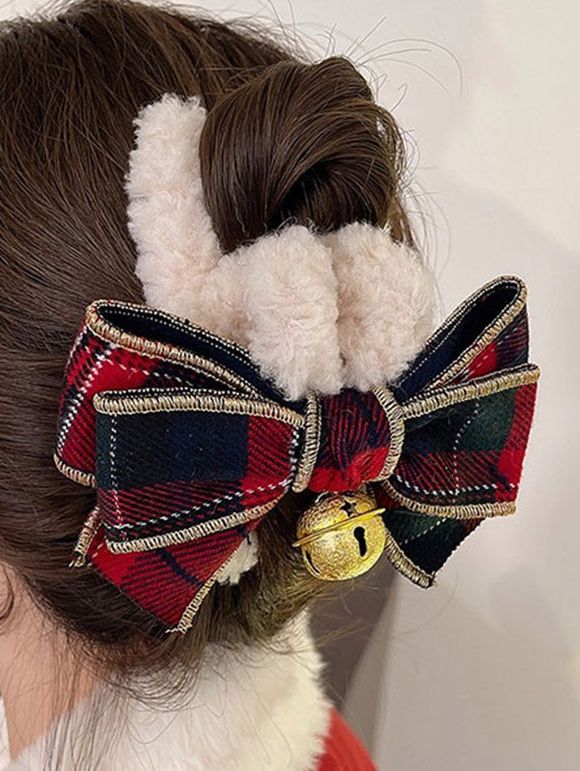 Griffe de Cheveux Noël à Imprimé Griffe de Cloche en Fausse Fourrure - Rouge 