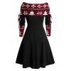 Mini Robe Ligne A en Blocs de Couleurs à Imprimé Flocon de Neige et Sapin de Noël à Manches Longues - Noir XXL