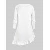 Plus Size Ruffle Hem Flower Paisley Print T Shirt - WHITE 5X