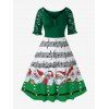 Robe de Noël Ligne A Panneau en Dentelle Imprimée Grande Taille - Vert Mer Moyen 2X